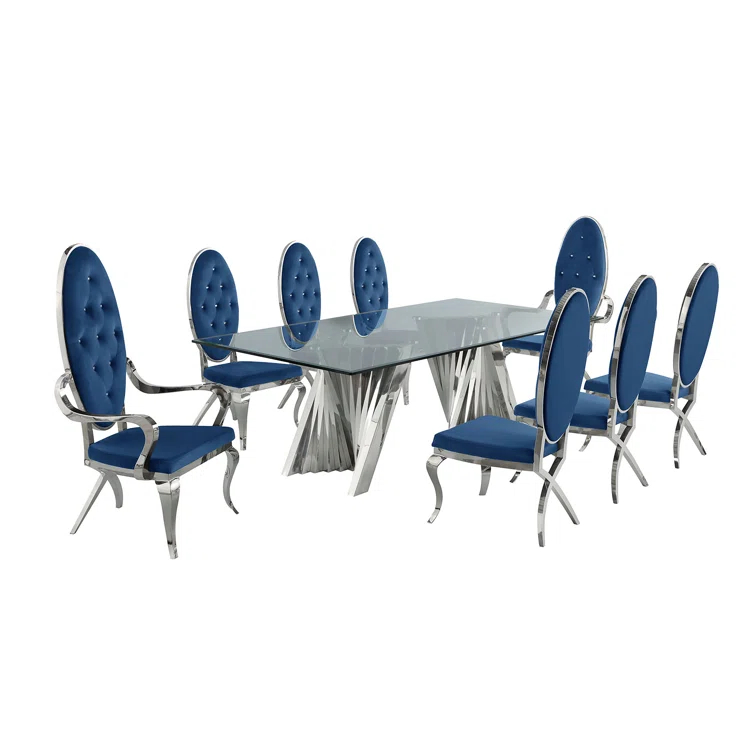 - Person Glass Top Double Pedestal Dining Set