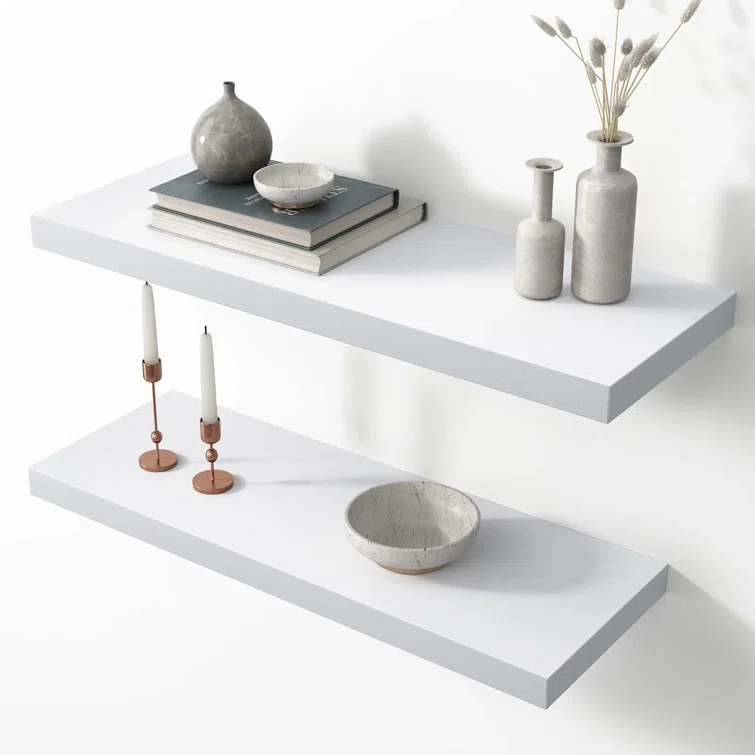 Latitude Run® Elbur 23.6 Inch Wide Wood Floating Shelves, Wall Shelf Display Shelves for Bathroom/Kitchen/Bedroom/Living Room (Set of 2)