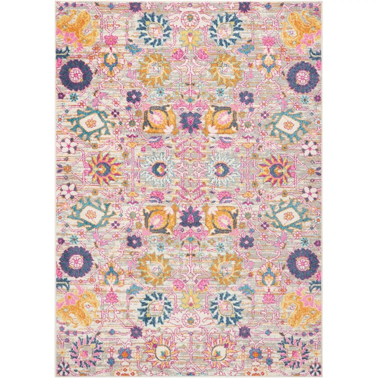Bungalow Rose Rectangle Passion Floral 6'7" x 9'6" Area Rug in Pink