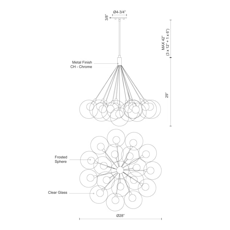 Bolla 19 - Light Glass Dimmable LED Sphere Chandelier