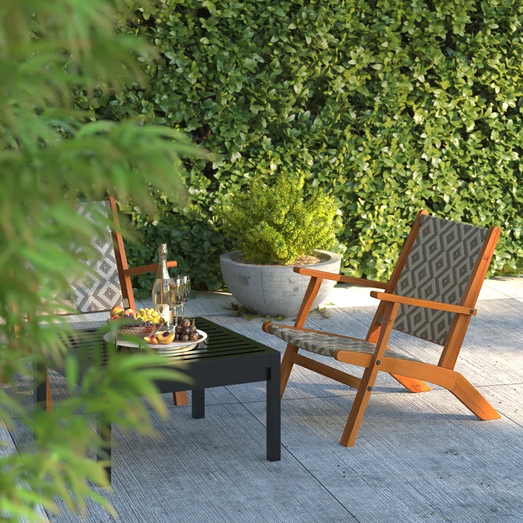 Balkene Home Patio Sense Vega Natural Stain Chair ,Acacia Wood Construction ,Woven Web Seat- Navy Blue Cording