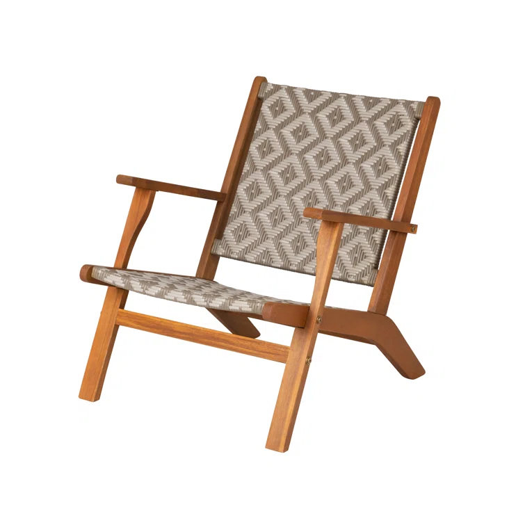 Balkene Home Patio Sense Vega Natural Stain Chair ,Acacia Wood Construction ,Woven Web Seat- Navy Blue Cording