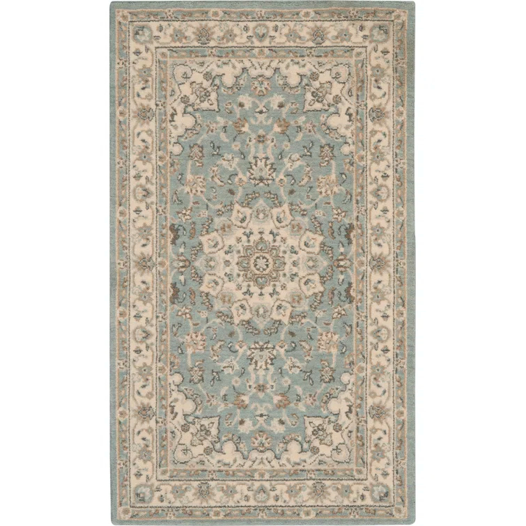 Darya Home Jessika Floral Traditional Aqua Area Rug