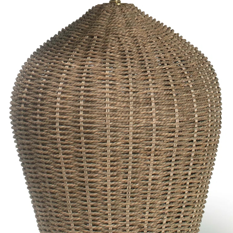 Seaside Natural Woven Rattan Table Lamp with White Linen Shade