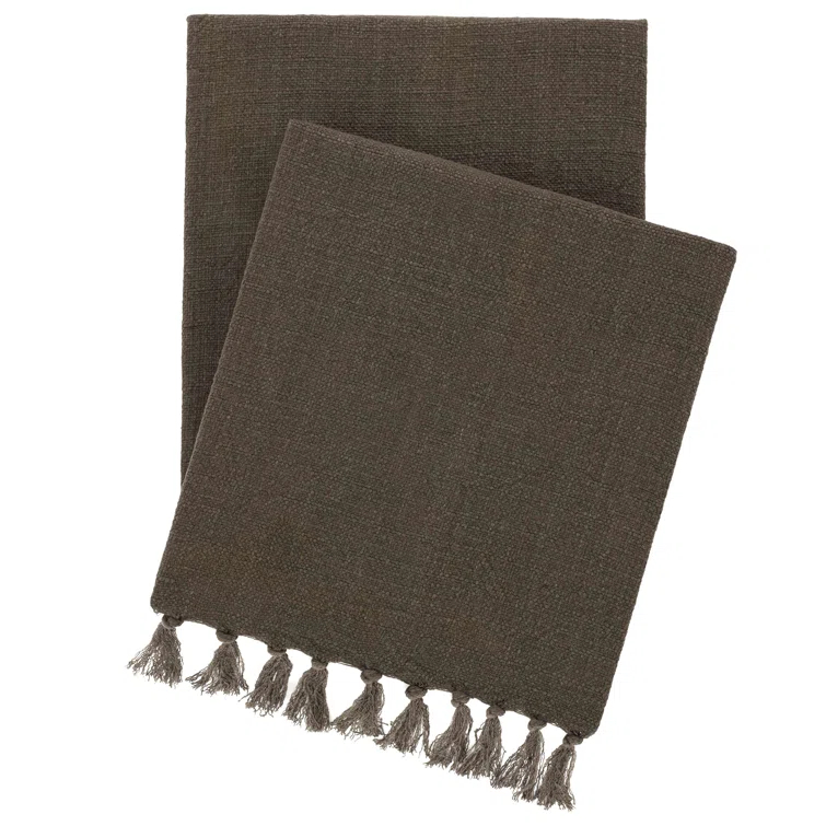 Evelyn Handwoven Linen Throw Blanket in Mushroom - 50" x 70"