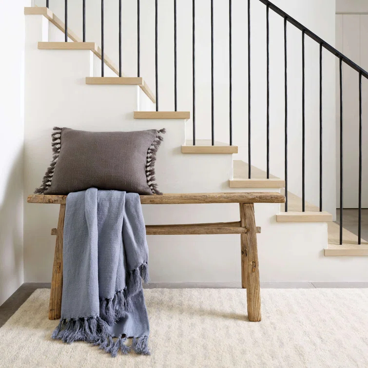 Evelyn Handmade Pewter Blue Linen 50"x70" Throw Blanket