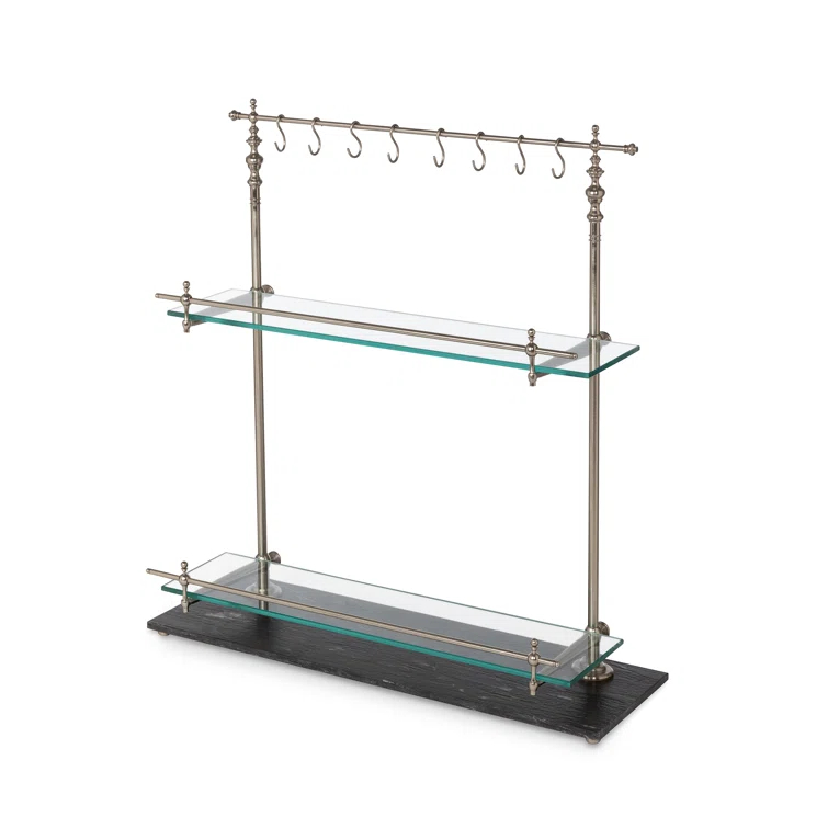 Black Marble and Iron Two-Shelf Bistro Rack