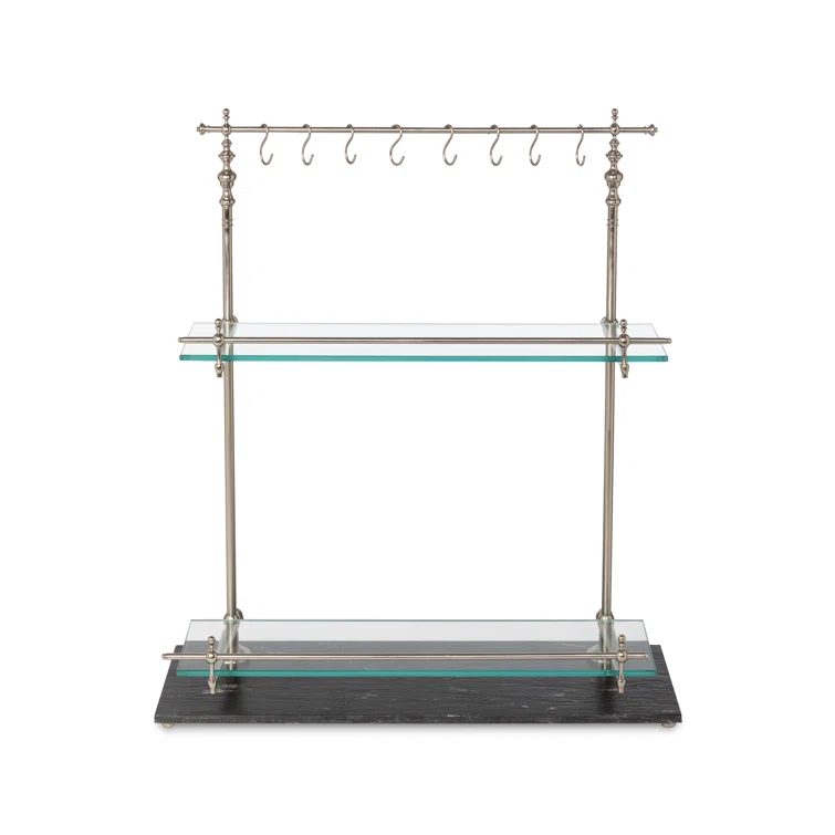Black Marble and Iron Two-Shelf Bistro Rack