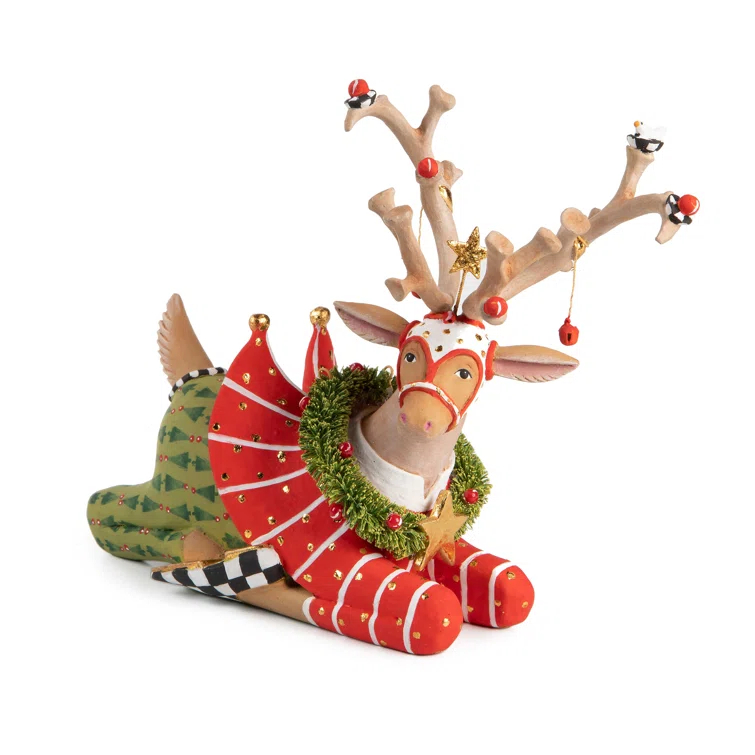 MACKENZIE-CHILDS Patience Brewster Dash Away Sitting Prancer Reindeer Figure