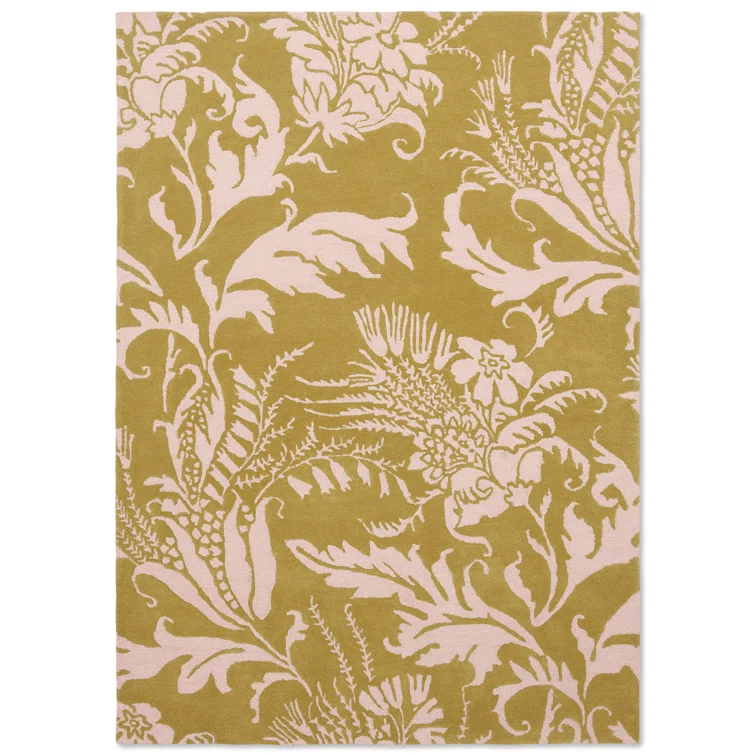 Handmade Yellow and Ivory Floral Wool Area Rug, 8'2" x 11'6"