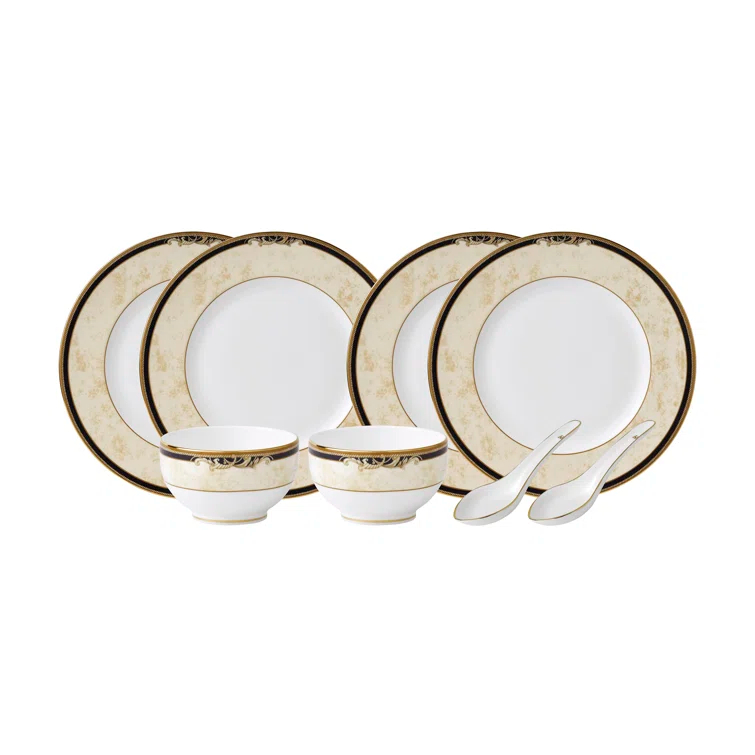 White and Multicolor Porcelain 8-Piece Round Dining Set