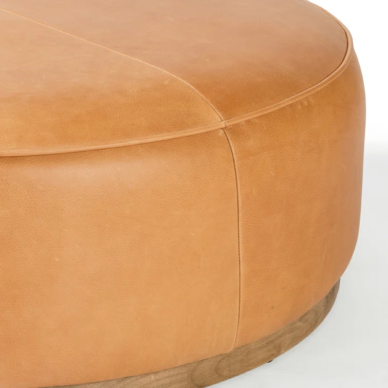 Leah Butterscotch Leather Round Ottoman Coffee Table