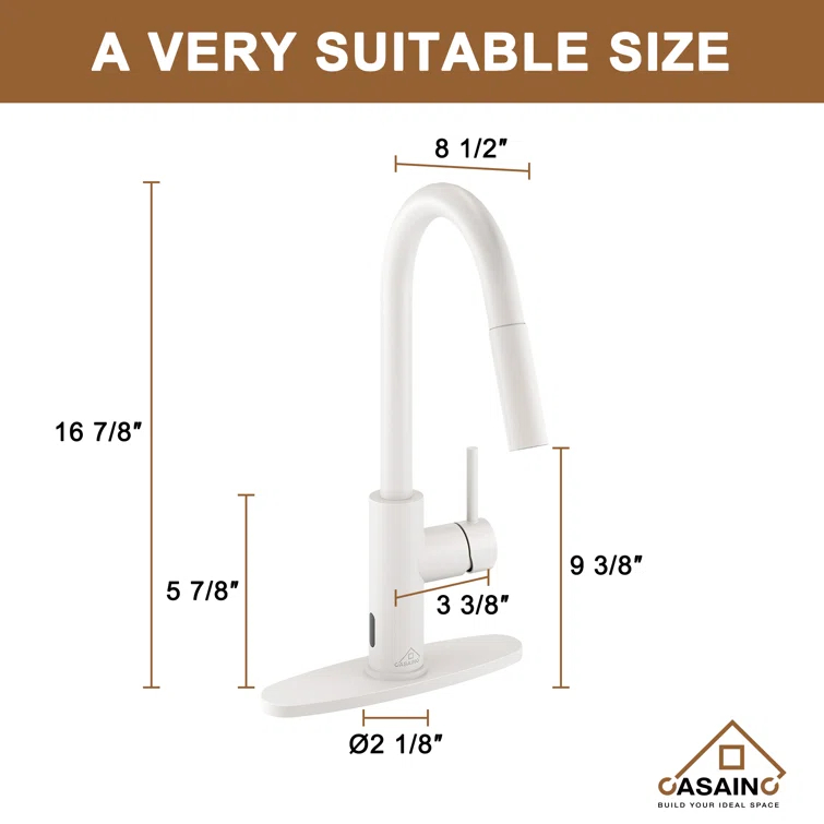 Willow Single-Handle Pull Down Sprayer Kitchen Faucet with Infrared Sensor, Soap Dispenser and Deck Plate
