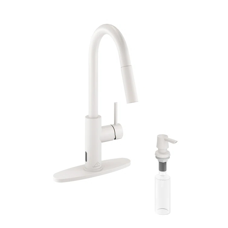 Willow Single-Handle Pull Down Sprayer Kitchen Faucet with Infrared Sensor, Soap Dispenser and Deck Plate