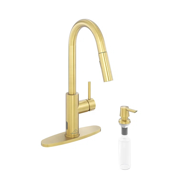 Willow Single-Handle Pull Down Sprayer Kitchen Faucet with Infrared Sensor, Soap Dispenser and Deck Plate