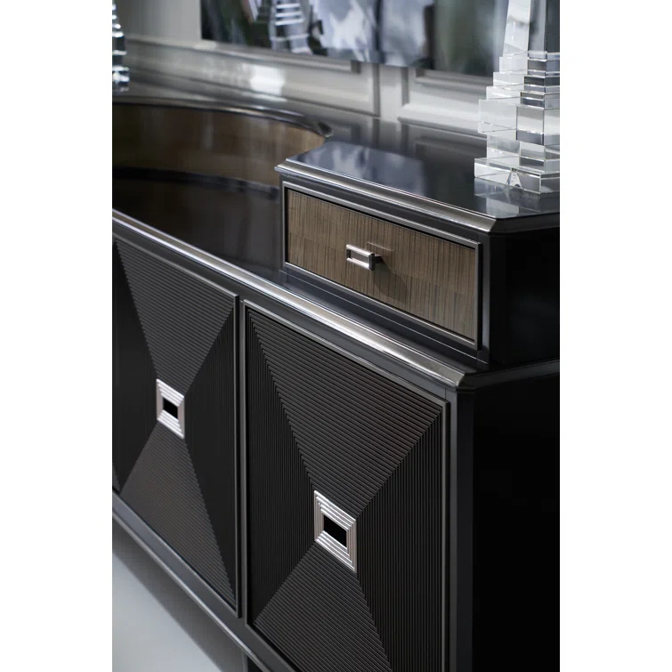 91.5'' Dark Chocolate and Charcoal Solid Wood Sideboard