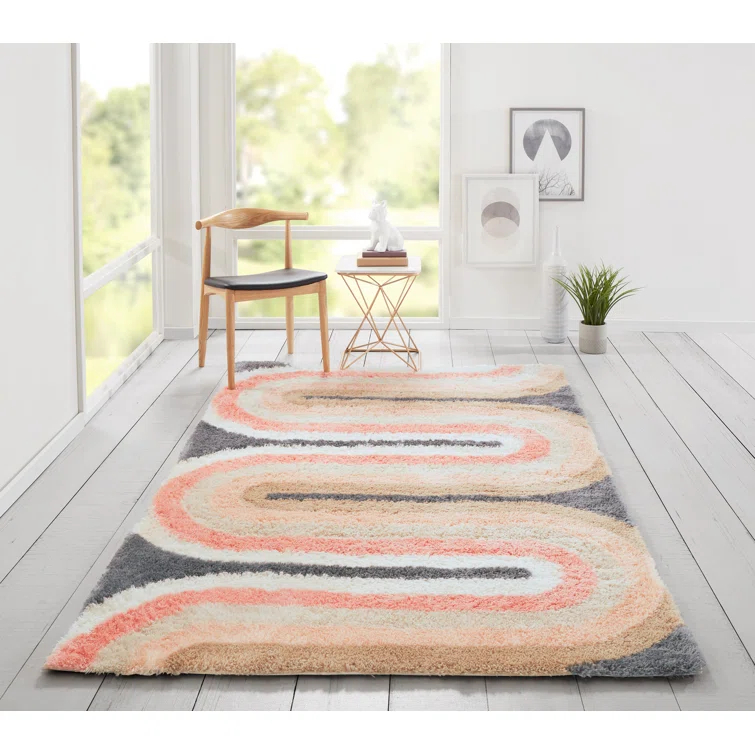 Rupa Geometric Handmade Tufted Pink/Beige/Gray Area Rug