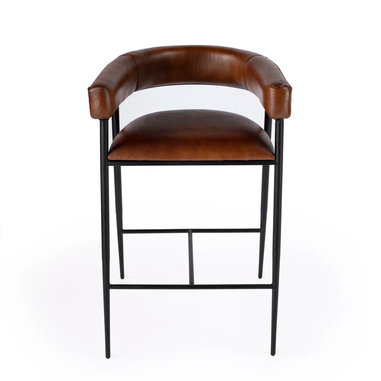 Dallas 28.5" Dark Brown Leather and Black Iron Bar Stool