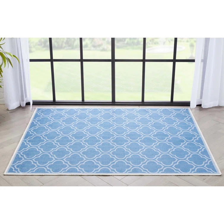 Kehr Lattice Moroccan Blue Machine Washable Area Rug
