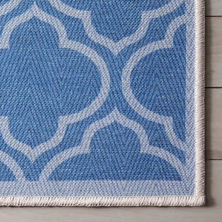Kehr Lattice Moroccan Blue Machine Washable Area Rug