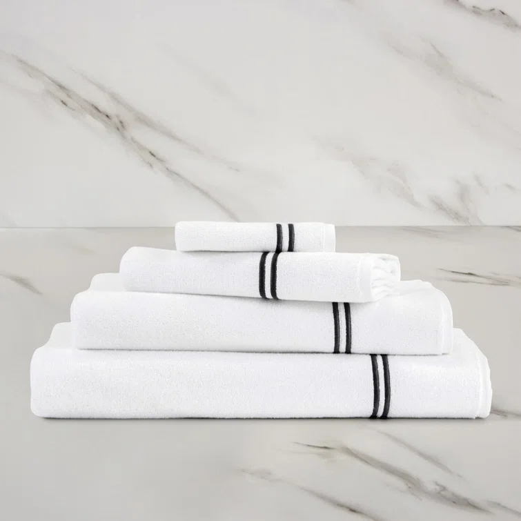 White and Gray Cotton Hand Towel with Elegant Embroidery