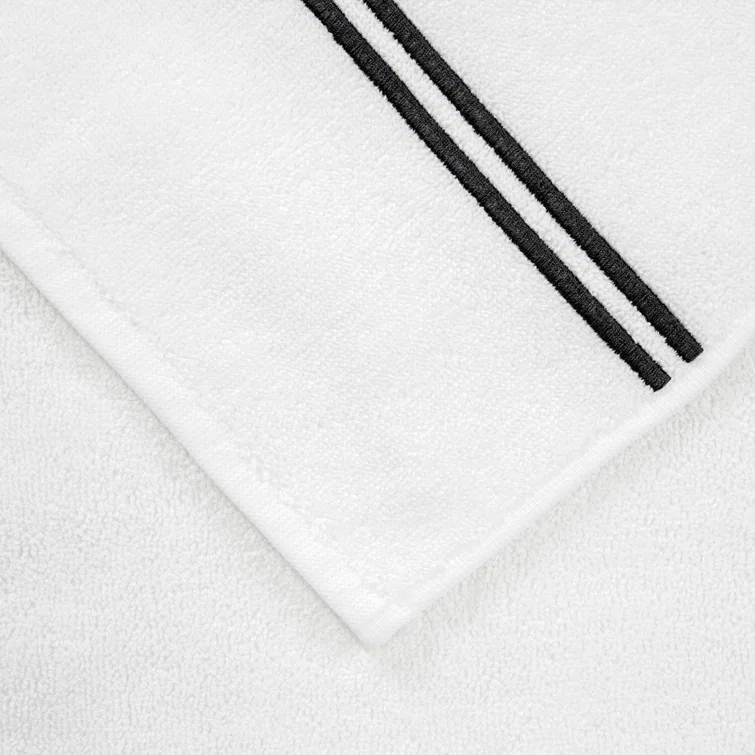 White and Gray Cotton Hand Towel with Elegant Embroidery