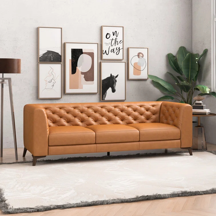 Staley 90" Genuine Leather Tuxedo Arm Sofa