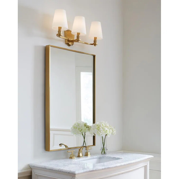 Burnished Brass 3-Light Dimmable Vanity Fixture with Linen Shades
