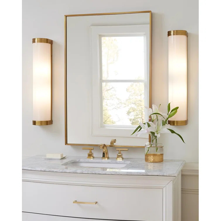Sleek Polished Nickel Cylinder Bath Sconce, 24" Direct Wired