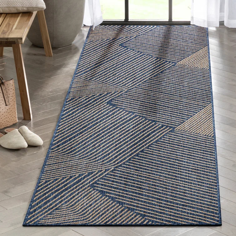 Marshanna Linden Modern Stripes Indoor/Outdoor Blue Flat-Weave Rug