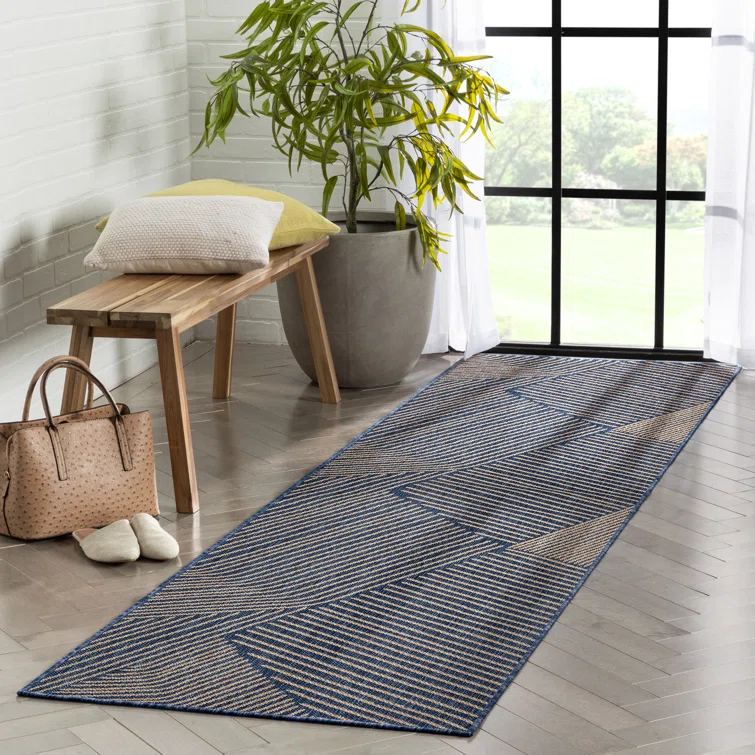 Marshanna Linden Modern Stripes Indoor/Outdoor Blue Flat-Weave Rug