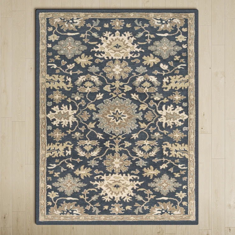 Arden Floral Handmade Tufted Wool Navy/Brown/Light Beige Area Rug