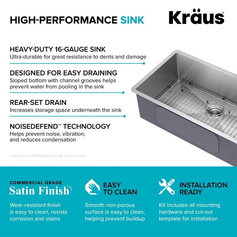 KRAUS Standart PRO™ Undermount 16 Gauge Stainless Steel Kitchen Sink