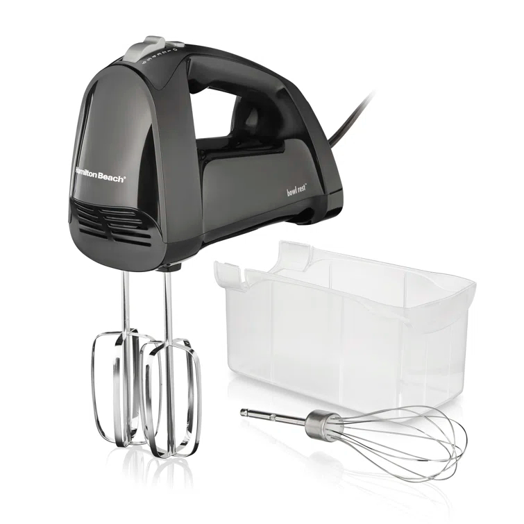 Hamilton Beach Hamilton Beach 6 Speed Hand Mixer With Quickburst, Includes Snap-On Storage Case And 3 Attachments, Black, 62690 62690F