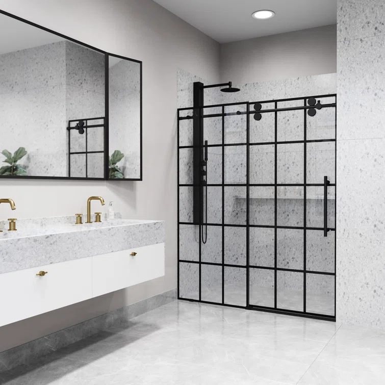 Elan 56-60" W x 74" H Sliding Frameless Shower Door with 3/8" Grid Clear Glass