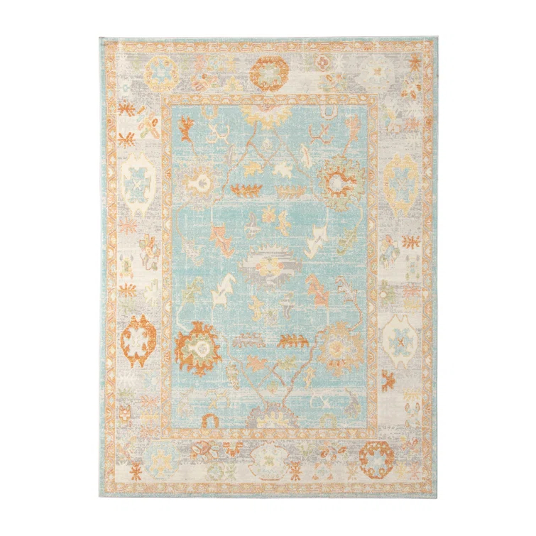 Bordered Floral Durable Performance Indoor/Outdoor Area Rug