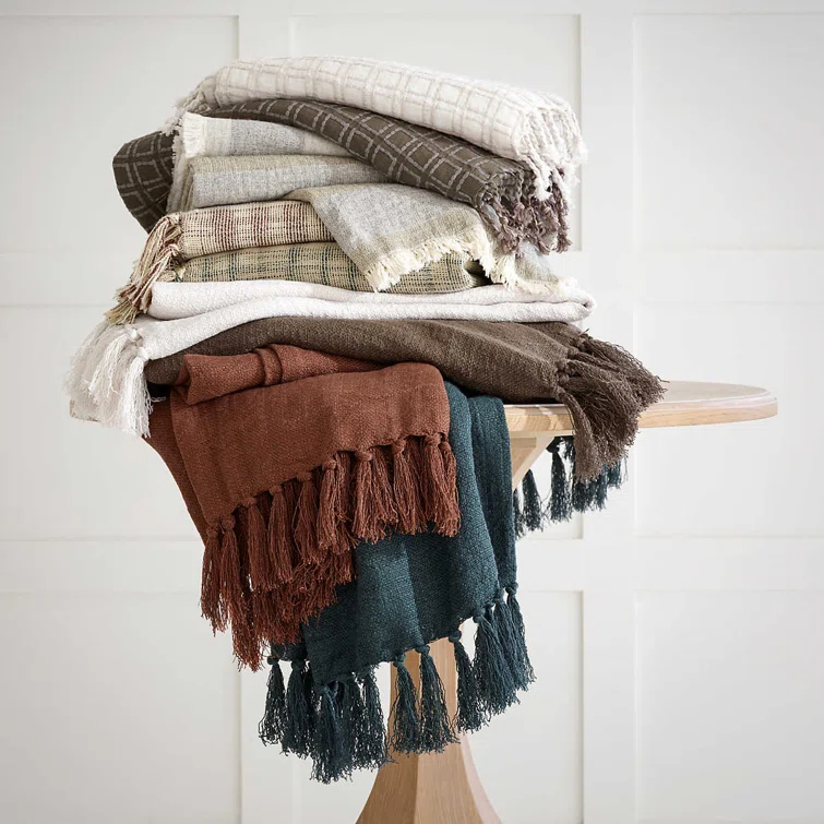 Evelyn Handwoven Linen Throw Blanket in Mushroom - 50" x 70"
