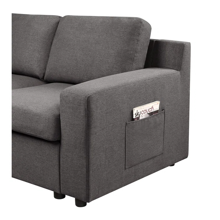 Hokku Designs Aviyana Waylon Gray Linen 4-Seater Sofa with Pockets