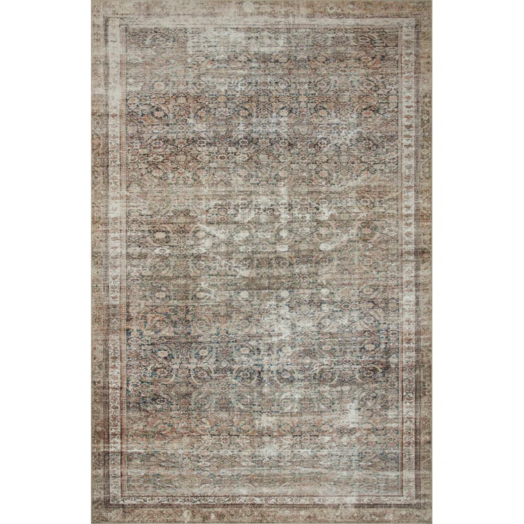 Jules Oriental Power Loomed Polyester Area Rug in Ink / Terracotta