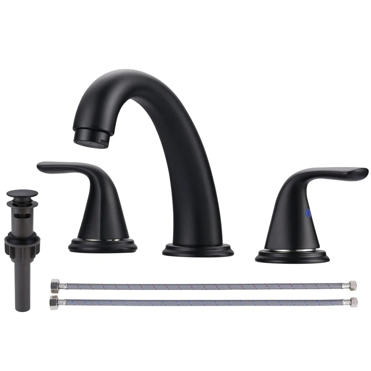Aleasha Widespread Bathroom Sink Faucet, 3 Hole Faucet With Pop-Up Drain
