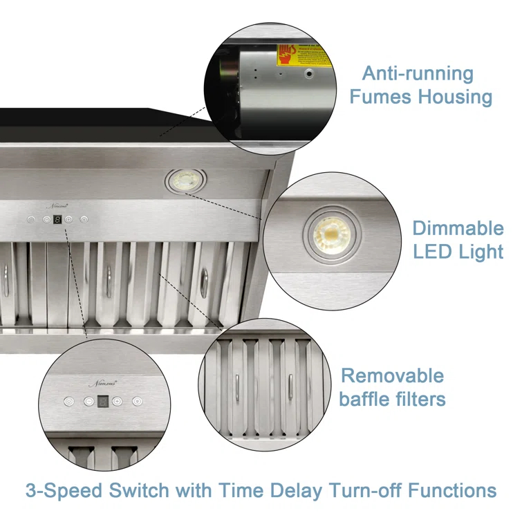Akicon Stainless Steel 600 CFM Ducted (Vented) Insert Range Hood with Charcoal Filter