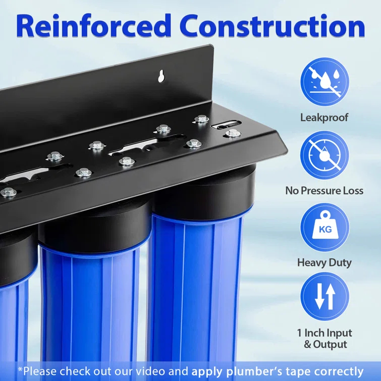 iSpring WGB32B-DS Whole House Water Filter System w/ Sediment, Polyphosphate Anti-Scale, and Carbon Block Water Filters, 3-Stage Water Descaler and Water Filter