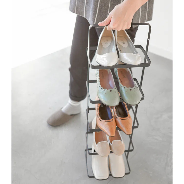 Yamazaki Home Steel Upright 5 Pair Shoe Rack with Handle