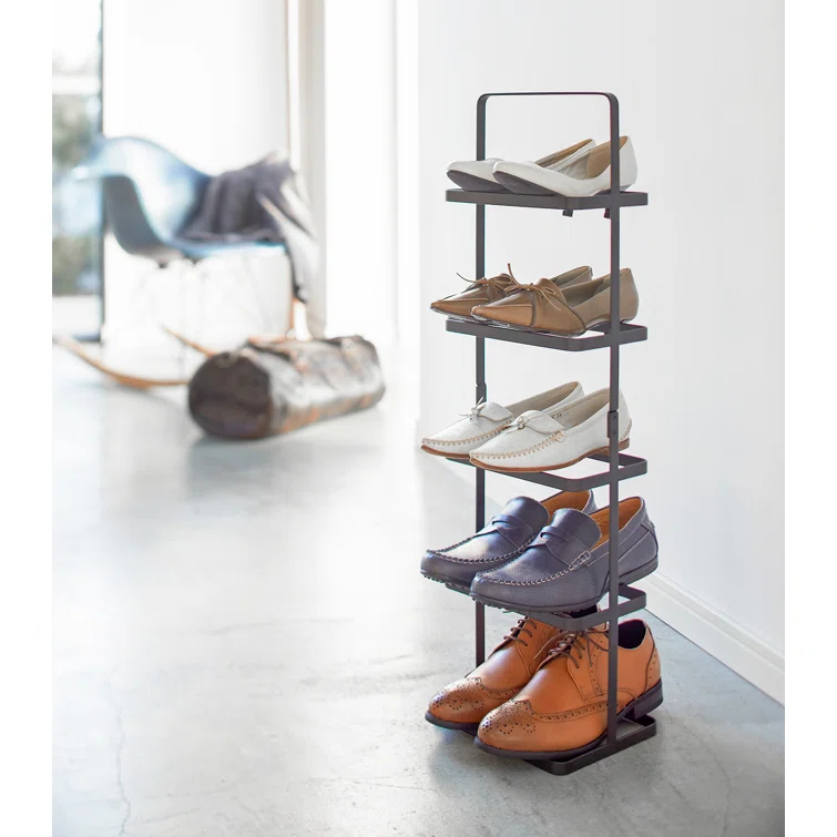 Yamazaki Home Steel Upright 5 Pair Shoe Rack with Handle
