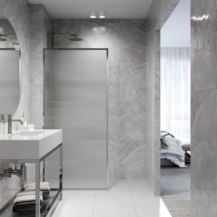 Meridian 34" W x 74" H Fixed Framed Shower Screen with 3/8" Glass