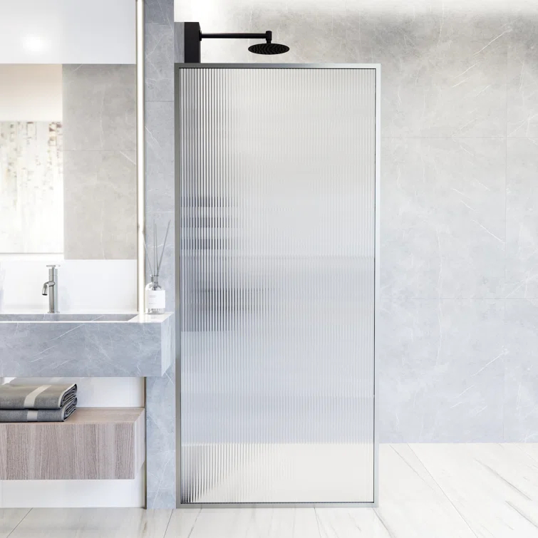 Meridian 34" W x 74" H Fixed Framed Shower Screen with 3/8" Glass