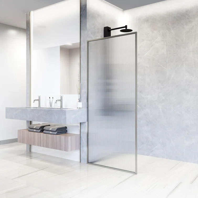 Meridian 34" W x 74" H Fixed Framed Shower Screen with 3/8" Glass