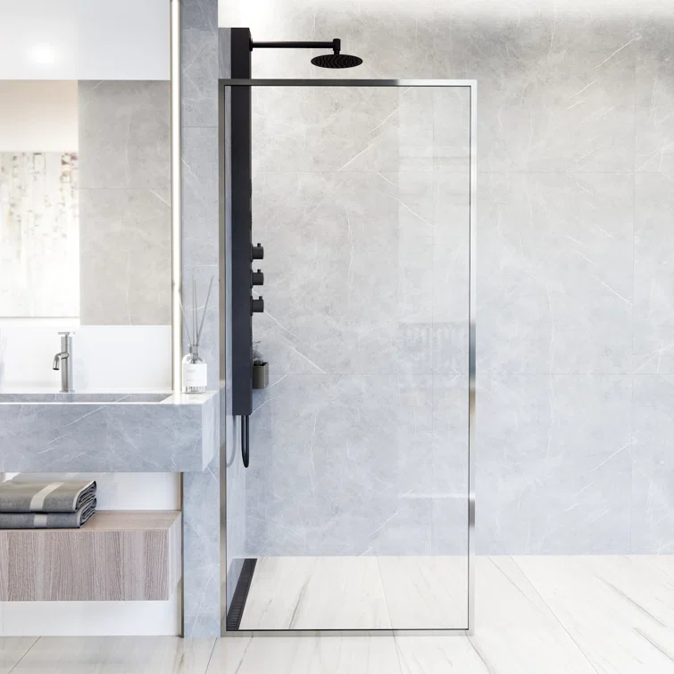 Meridian 34" W x 74" H Fixed Framed Shower Screen with 3/8" Glass
