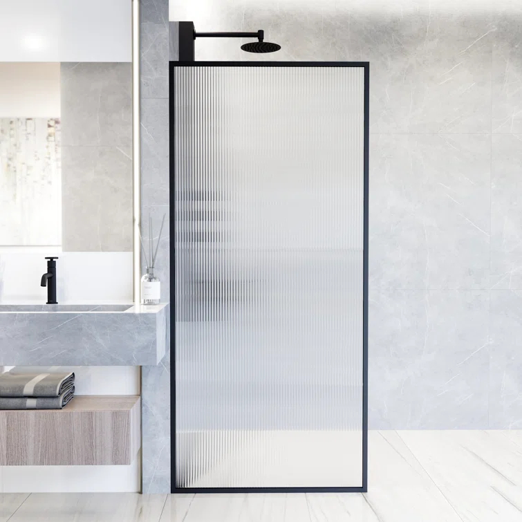 Meridian 34" W x 74" H Fixed Framed Shower Screen with 3/8" Glass