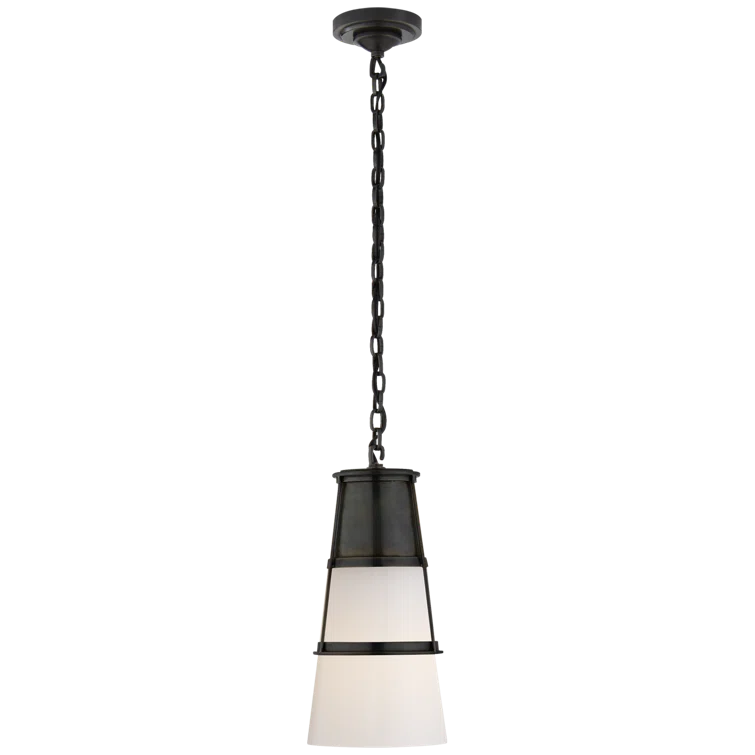 Robinson Mini Bronze Pendant with White Glass Shade - Indoor/Outdoor